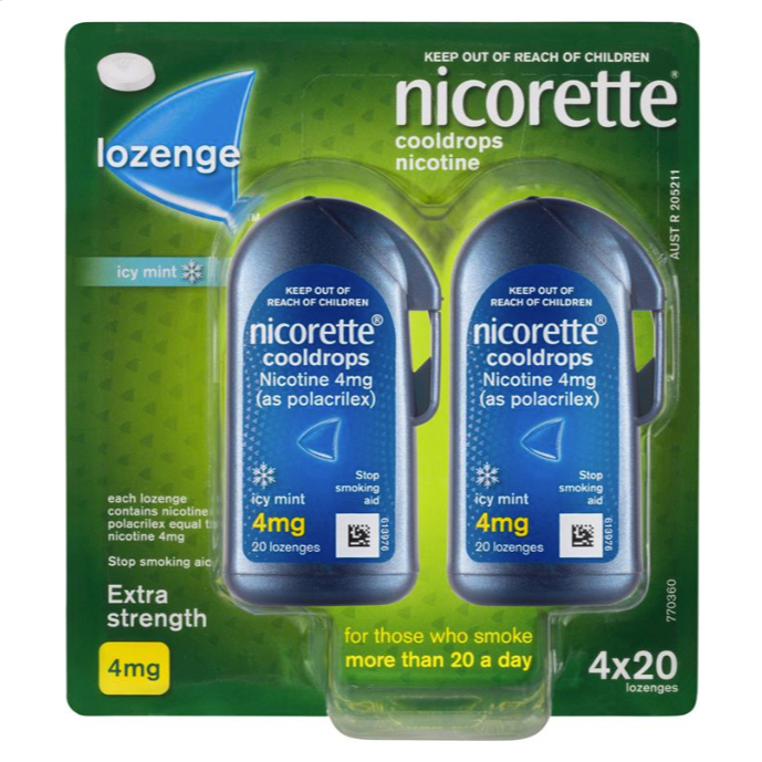 KẸO NGẬM C.A.I TH.UỐC L.Á NI.CO.RETTE Cooldrops 4mg – Hộp 4 Vỉ x 20 Viên (Tổng 80 Viên)