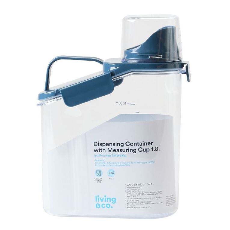 BÌNH ĐỰNG THỰC PHẨM TRONG SUỐT KÈM ỐNG ĐONG Living & Co Dispensing Container with Measuring Cup Clear – Đựng Ngũ Cốc, Cà Phê, Hạt Khô, 1.5L