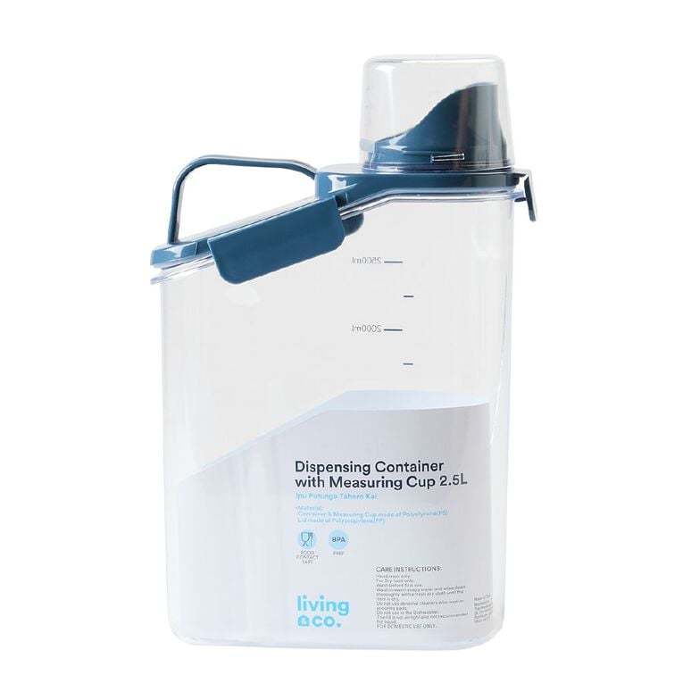 BÌNH ĐỰNG THỰC PHẨM TRONG SUỐT KÈM ỐNG ĐONG Living & Co Dispensing Container with Measuring Cup Clear – Đựng Ngũ Cốc, Cà Phê, Hạt Khô, 1.5L