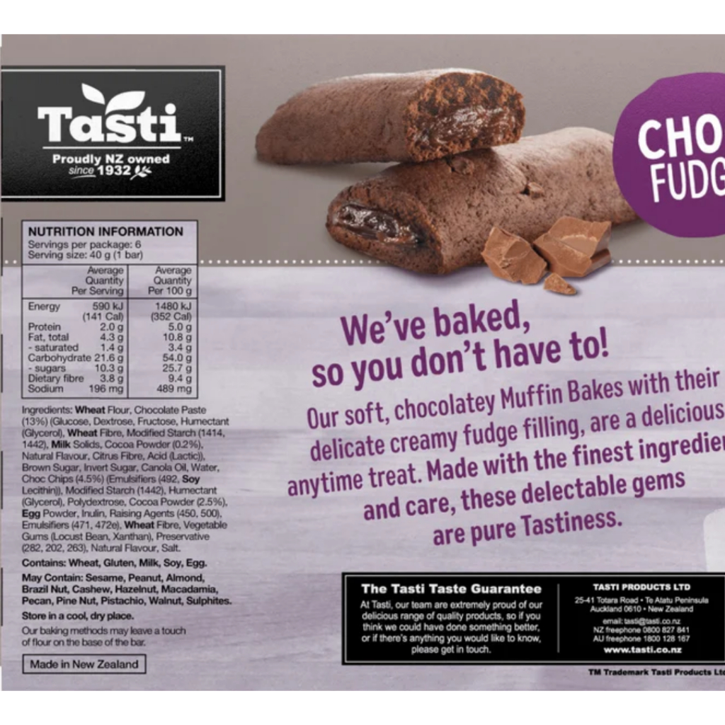 HỘP 6 THANH BÁNH  Tasti Muffin Bakes NHÂN KEM SOCOLA Choc Fudge & Choc Caramel 6 x 40g, 240g