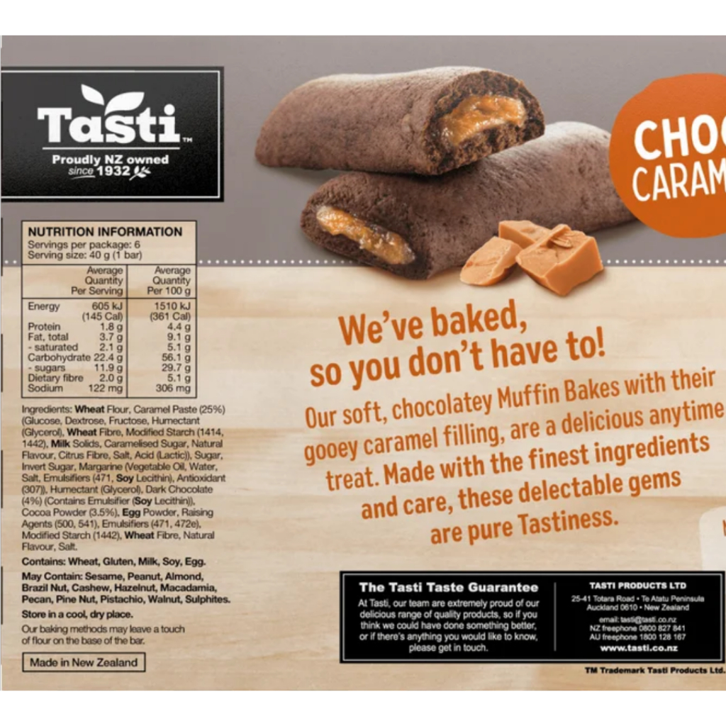 HỘP 6 THANH BÁNH  Tasti Muffin Bakes NHÂN KEM SOCOLA Choc Fudge & Choc Caramel 6 x 40g, 240g