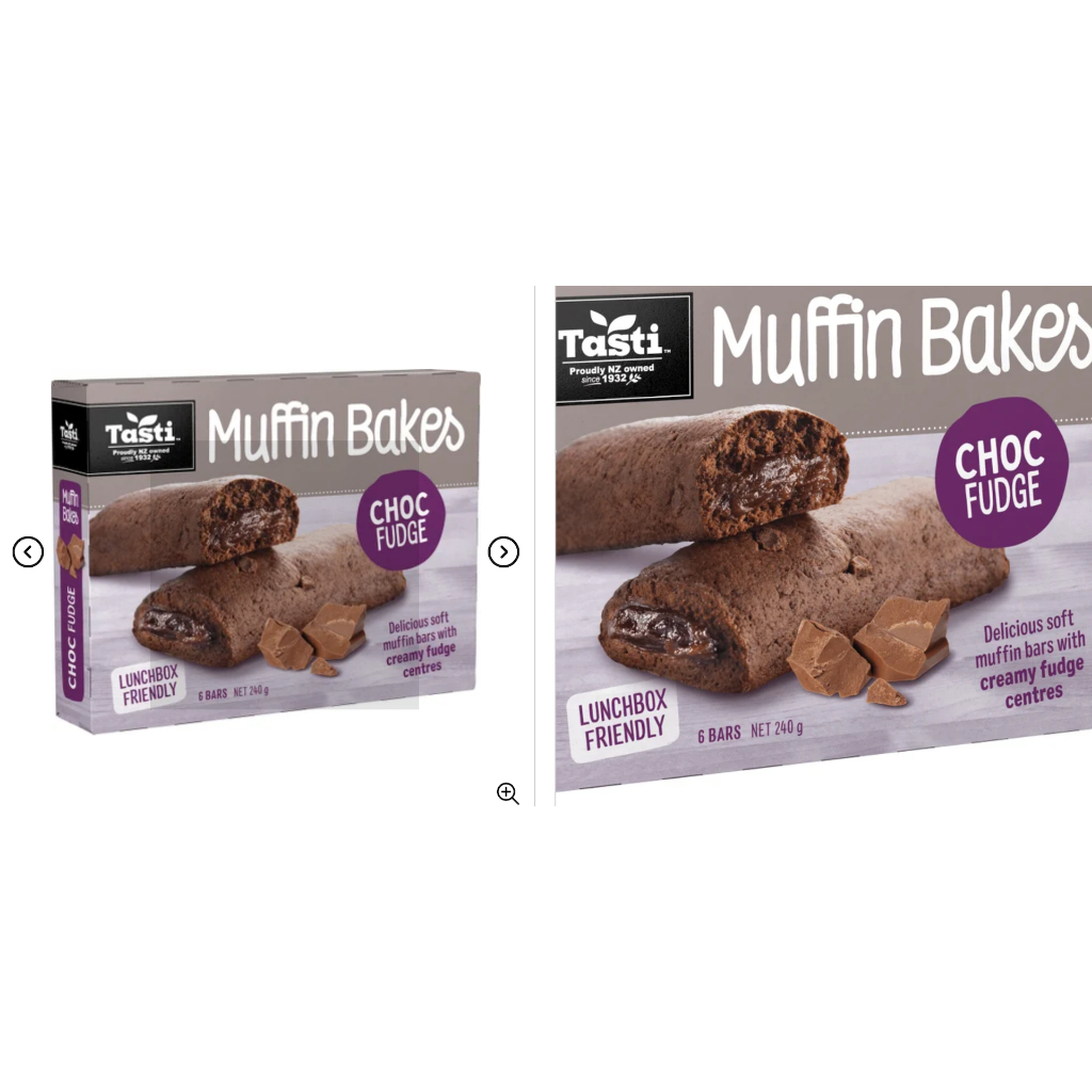 HỘP 6 THANH BÁNH  Tasti Muffin Bakes NHÂN KEM SOCOLA Choc Fudge & Choc Caramel 6 x 40g, 240g