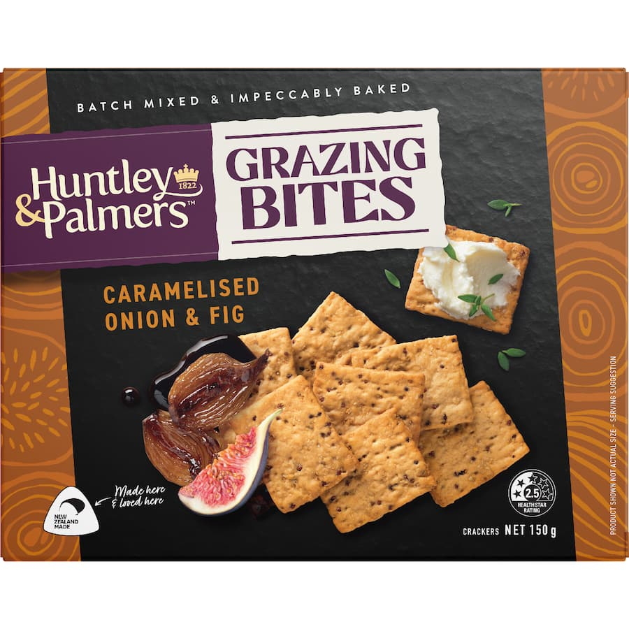 BÁNH CRACKER ĂN KÈM PHÔ MAI / MỨT Huntley & Palmers GRAZING BITES, SeaSaltCranberry / OnionFig, 150g