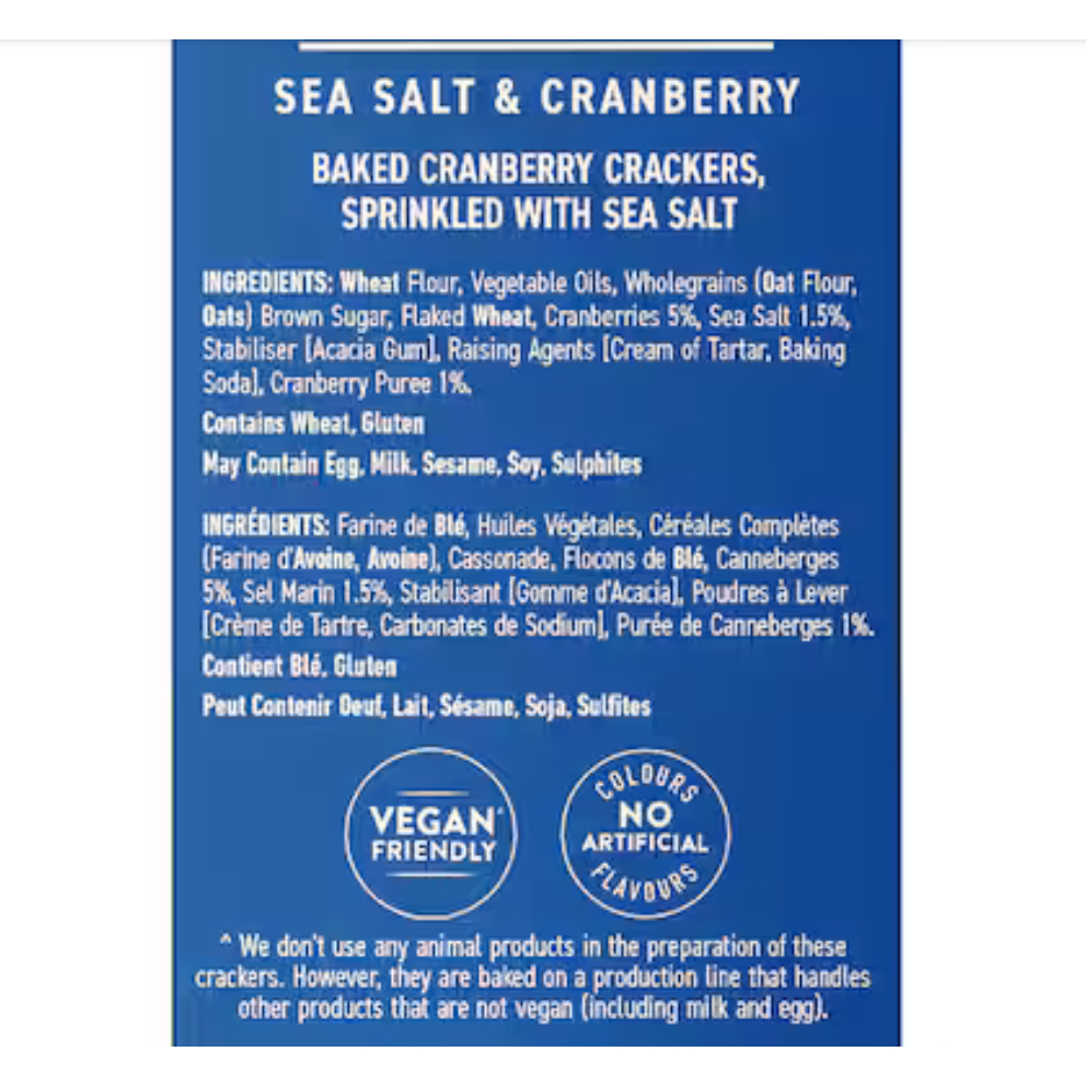 BÁNH CRACKER ĂN KÈM PHÔ MAI / MỨT Huntley & Palmers GRAZING BITES, SeaSaltCranberry / OnionFig, 150g