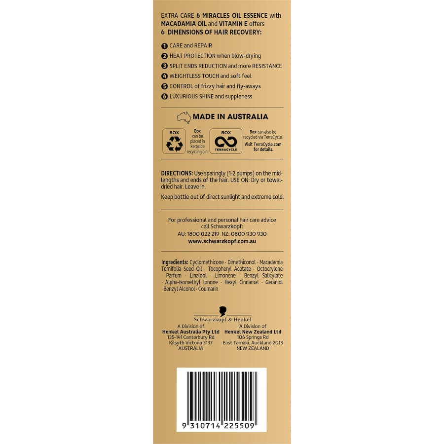 MIX 6 TINH DẦU DƯỠNG TÓC Schwarzkopf Extra Care 6 Miracles Oil Essence – Phục Hồi, Bóng Mượt, 100ml