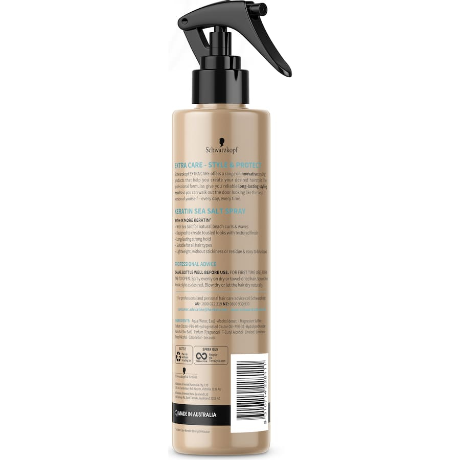 XỊT TẠO KIỂU TÓC Schwarzkopf Extra Care Keratin Sea Salt Spray, Giữ Nếp, Tự Nhiên, Không Bết, 250ml