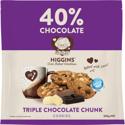 BÁNH QUY BƠ / SOCOLA ĐEN / CARAMEL Higgins 40% Chocolate Cookies – Cao Cấp, Vị Ngon Khó Cưỡng, 300g