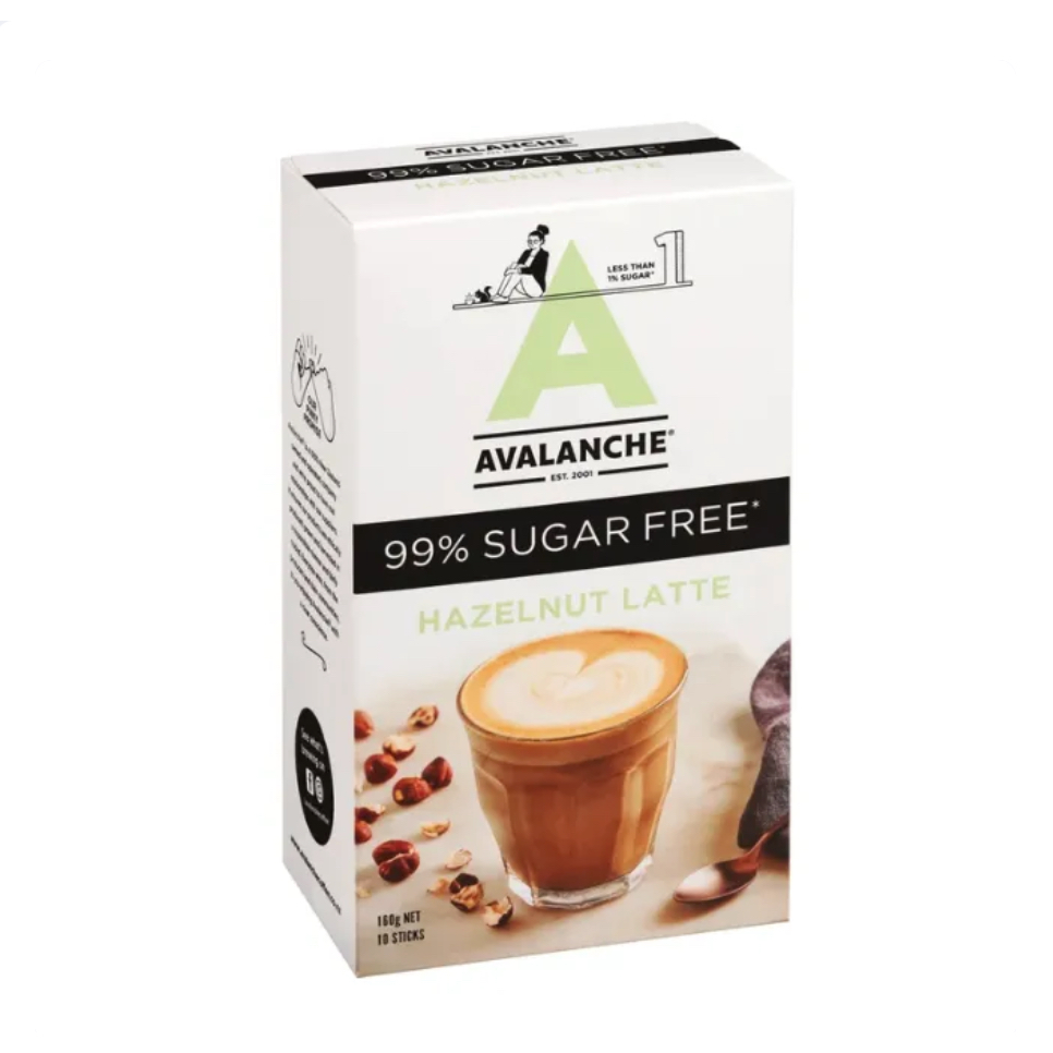 HỘP 10 GÓI CÀ PHÊ AVALANCHE Coffee Sticks, 99% KHÔNG ĐƯỜNG Sugar Free, Caramel Latte / Hazelnut Latte, 160g