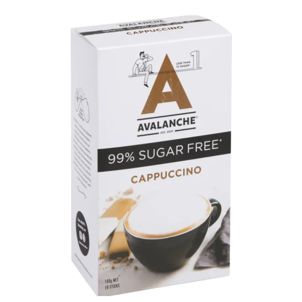 HỘP 10 GÓI CÀ PHÊ AVALANCHE Coffee Sticks, 99% KHÔNG ĐƯỜNG Sugar Free, Caramel Latte / Hazelnut Latte, 160g