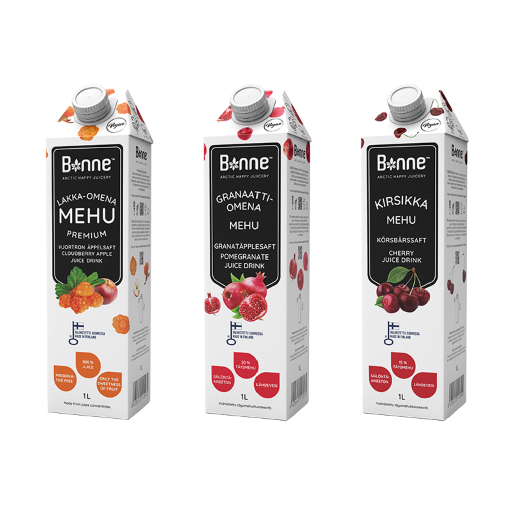 NƯỚC ÉP TRÁI CÂY NGUYÊN CHẤT TỪ RỪNG PHẦN LAN Bonne Lakka-Omena MEHU PREMIUM Artic Happy Juicery, 1 Lít