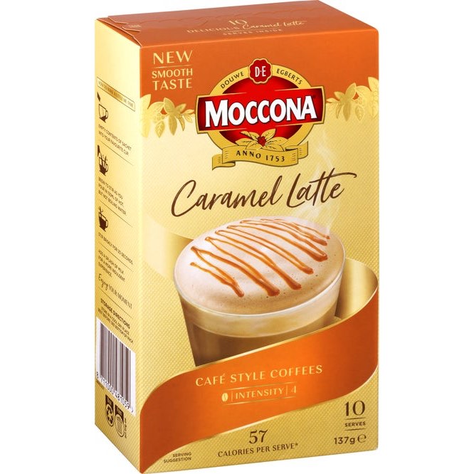 HỘP 10 GÓI CAFE Moccona Coffee Sachets (13.7g / gói) - Caramel Latte / Double Shot