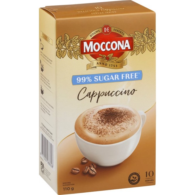 HỘP 10 GÓI CAFE KHÔNG ĐƯỜNG Moccona 99% SUGAR FREE Coffee Sachets (11g / gói) - Cappuccino