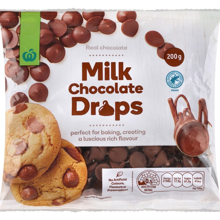 HẠT SOCOLA ĐEN / TRẮNG / SỮA NƯỚNG BÁNH Woolworths Chocolate Baking WHITE / BLACK / MILK DROPS, 200g
