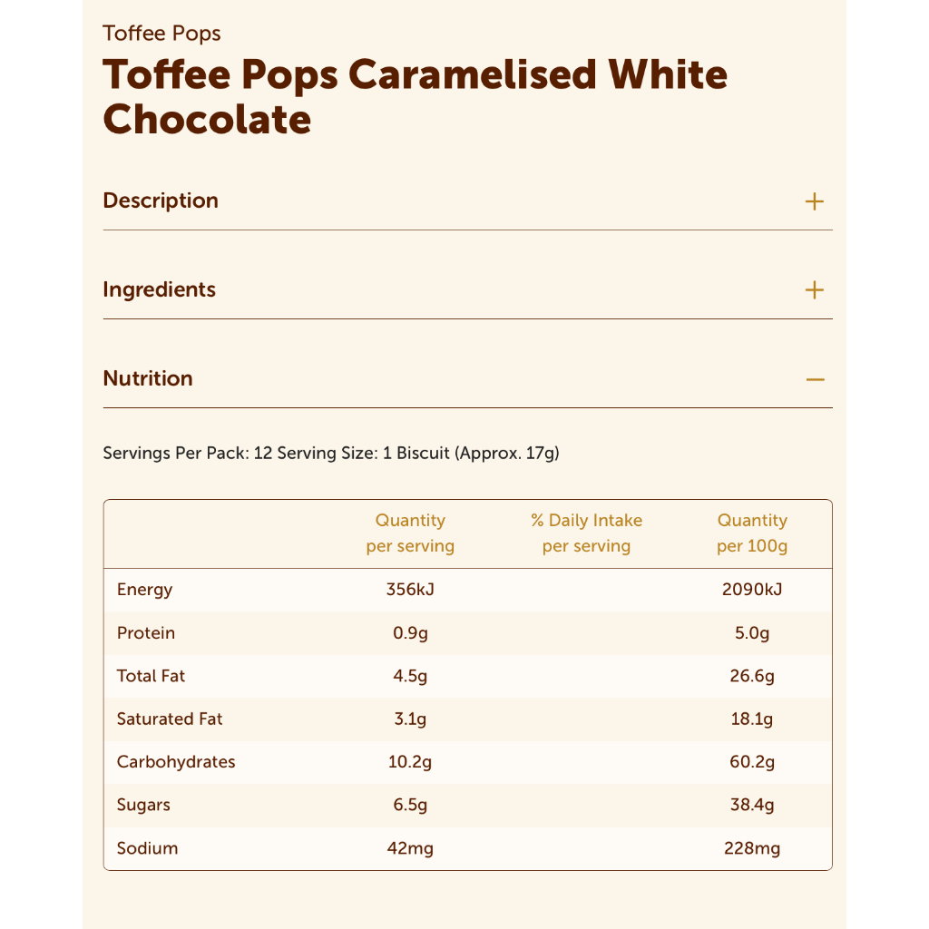 TÚI BÁNH QUY Griffin’s Toffee Pops Socola - CARAMEL TRẮNG, 200g