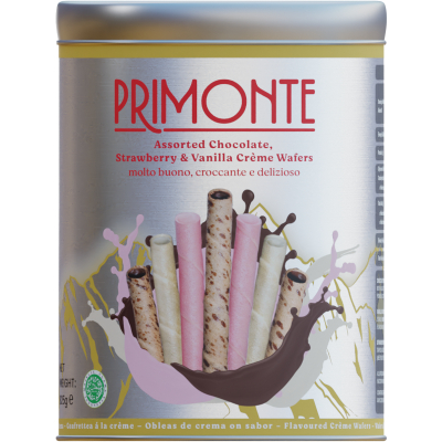BÁNH XỐP Wafer Primonte Assorted Chocolate, MIX Kem Socola Dâu Strawberry & Vanilla Creme, 825g
