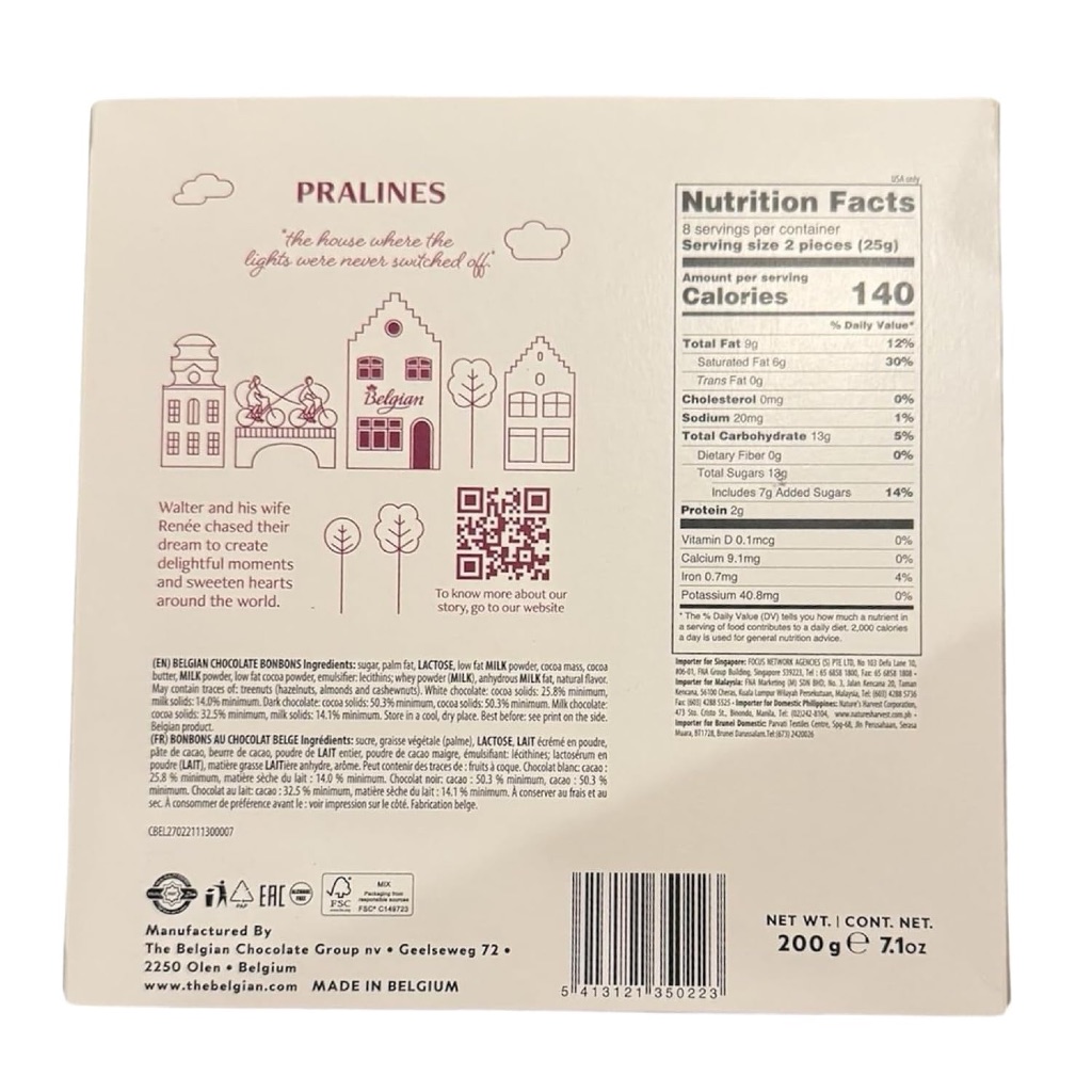 [Hàng Bỉ] HỘP 16-20 VIÊN SOCOLA Belgian Chocolates Assorted Pralines / Caffe, ĐEN-SỮA-TRẮNG, 200g