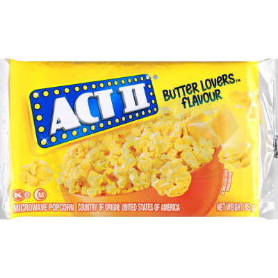 TÚI BẮP LÒ VI SÓNG Act II Kettle Microwave Popcorn, VỊ BƠ Butter / MẶN NGỌT Sweet & Salty, 85g