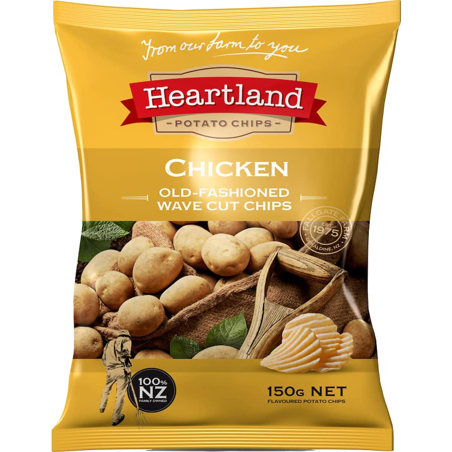 CHIP KHOAI TÂY GIÒN Heartland Chips New Zealand, THỊT XÔNG KHÓI Maple Bacon / GÀ / KEM CHUA, 150g