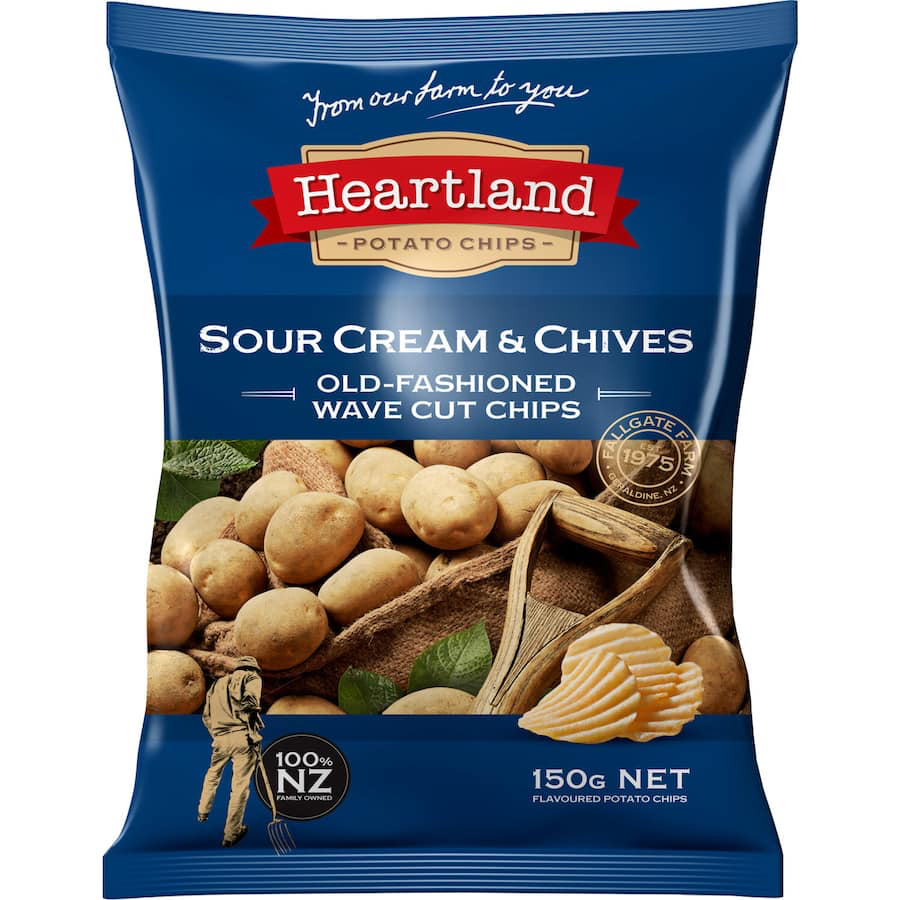CHIP KHOAI TÂY GIÒN Heartland Chips New Zealand, THỊT XÔNG KHÓI Maple Bacon / GÀ / KEM CHUA, 150g