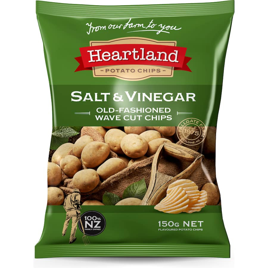 CHIP KHOAI TÂY GIÒN Heartland Chips New Zealand, THỊT XÔNG KHÓI Maple Bacon / GÀ / KEM CHUA, 150g