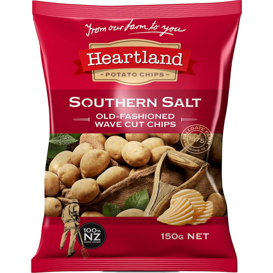 CHIP KHOAI TÂY GIÒN Heartland Chips New Zealand, THỊT XÔNG KHÓI Maple Bacon / GÀ / KEM CHUA, 150g