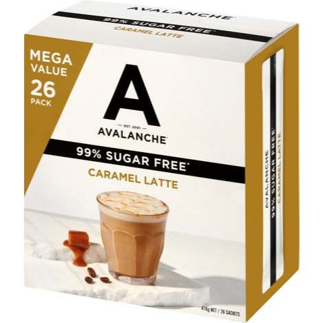 HỘP 26 GÓI CÀ PHÊ HÒA TAN 99% KHÔNG ĐƯỜNG MÍA, AVALANCHE Coffee Sticks, Mochaccino / Cappuccino, 416g