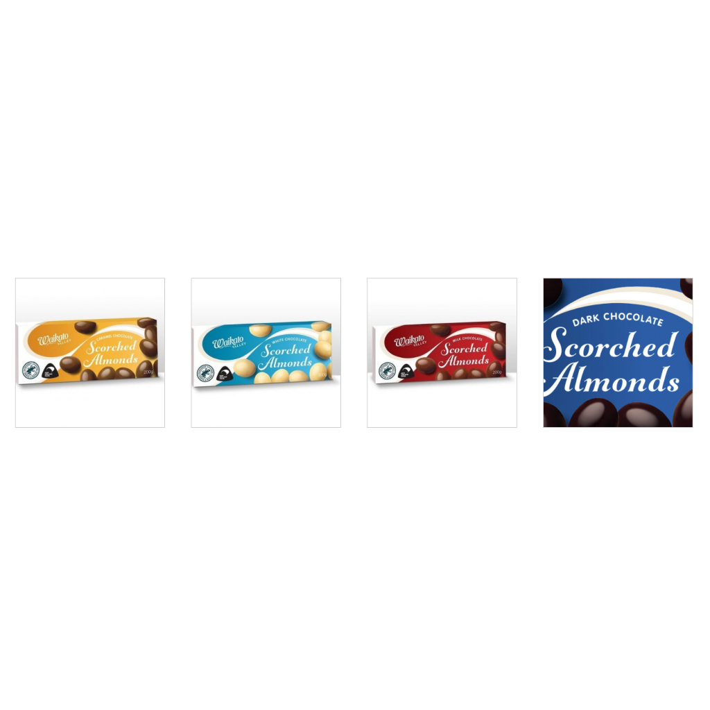 HỘP SOCOLA ĐEN / SỮA / TRẮNG Waikato Valley Chocolates, DARK / MILK / WHITE ALMONDS, FRUIT NUT, 200g