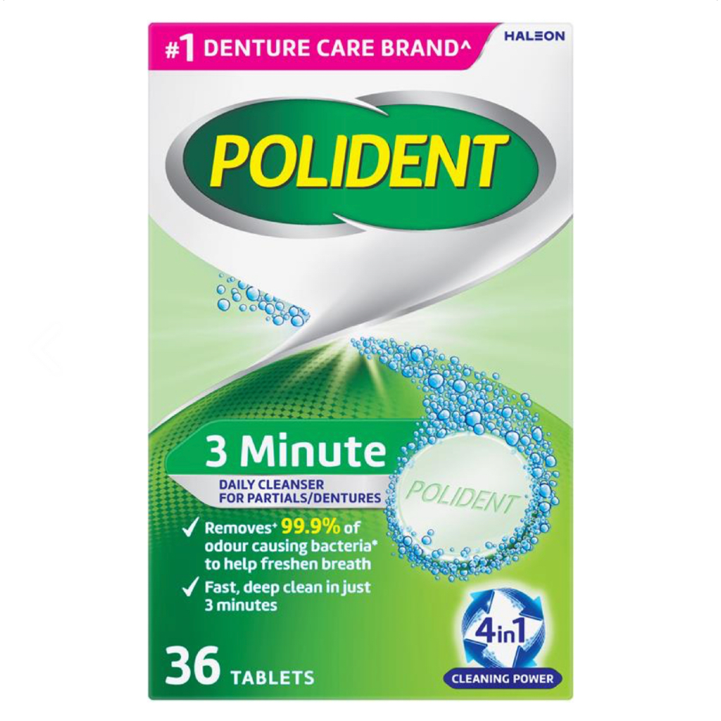 VIÊN SỦI NGÂM VỆ SINH RĂNG GIẢ / HÀM DUY TRÌ Polident Whitening Cleanser Tablets, 4 in 1 ƯU ĐIỂM