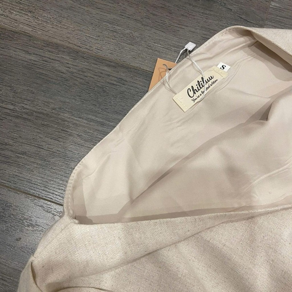 Váy linen Chililuu váy cách điệu chiết eo dang ngắn ngắn kèm hoa phong cách đơn giản thanh lịch