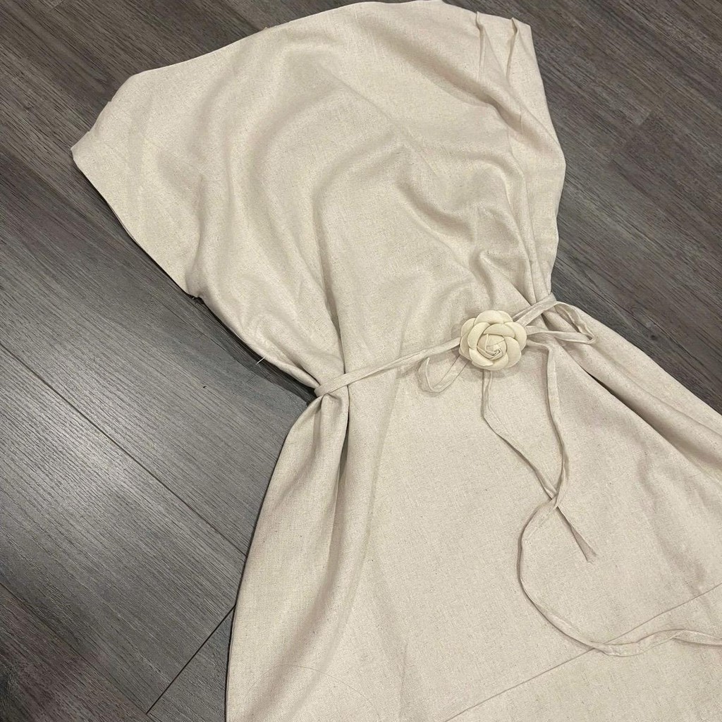 Váy linen Chililuu váy cách điệu chiết eo dang ngắn ngắn kèm hoa phong cách đơn giản thanh lịch