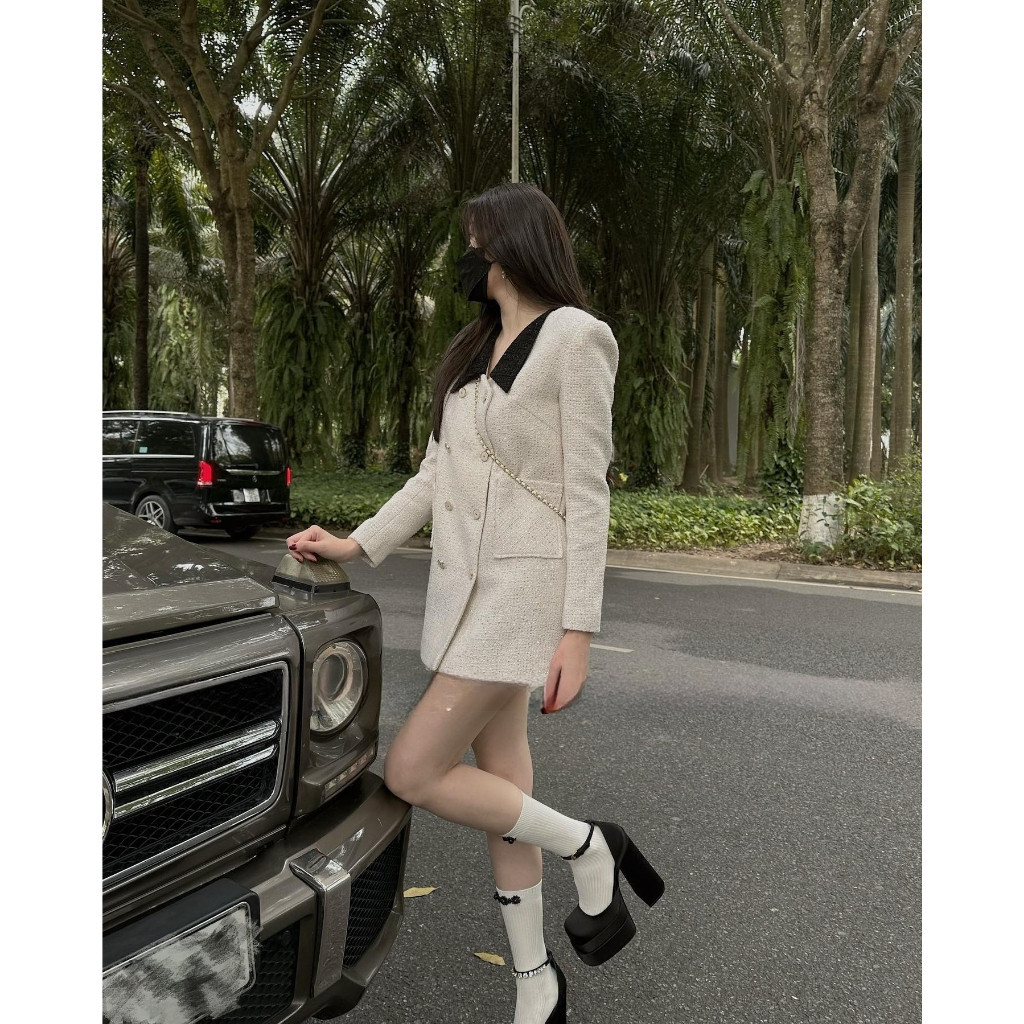 Áo dạ tweed nữ Chililuu chất tweed cao cấp kiểu dáng giấu quần phong cách ulzzang sang chảnh