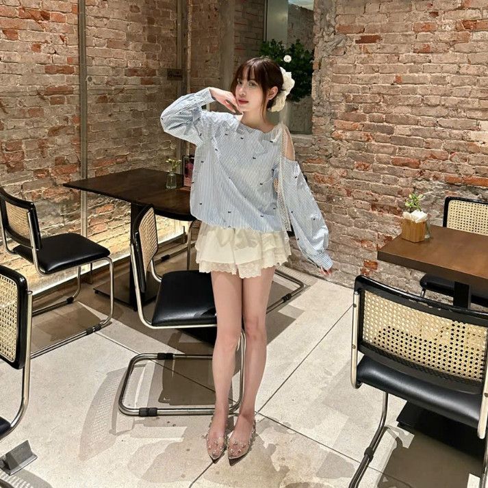 Váy nữ Chiliiluu váy kẻ sọc cổ thuyền phối tay bồng phong cách trẻ trung cá tính