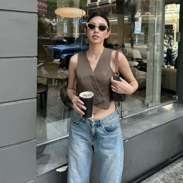 Áo gile croptop Chililuu áo gile vạt chéo hở nách cách tân phong cách cá tính sang chảnh