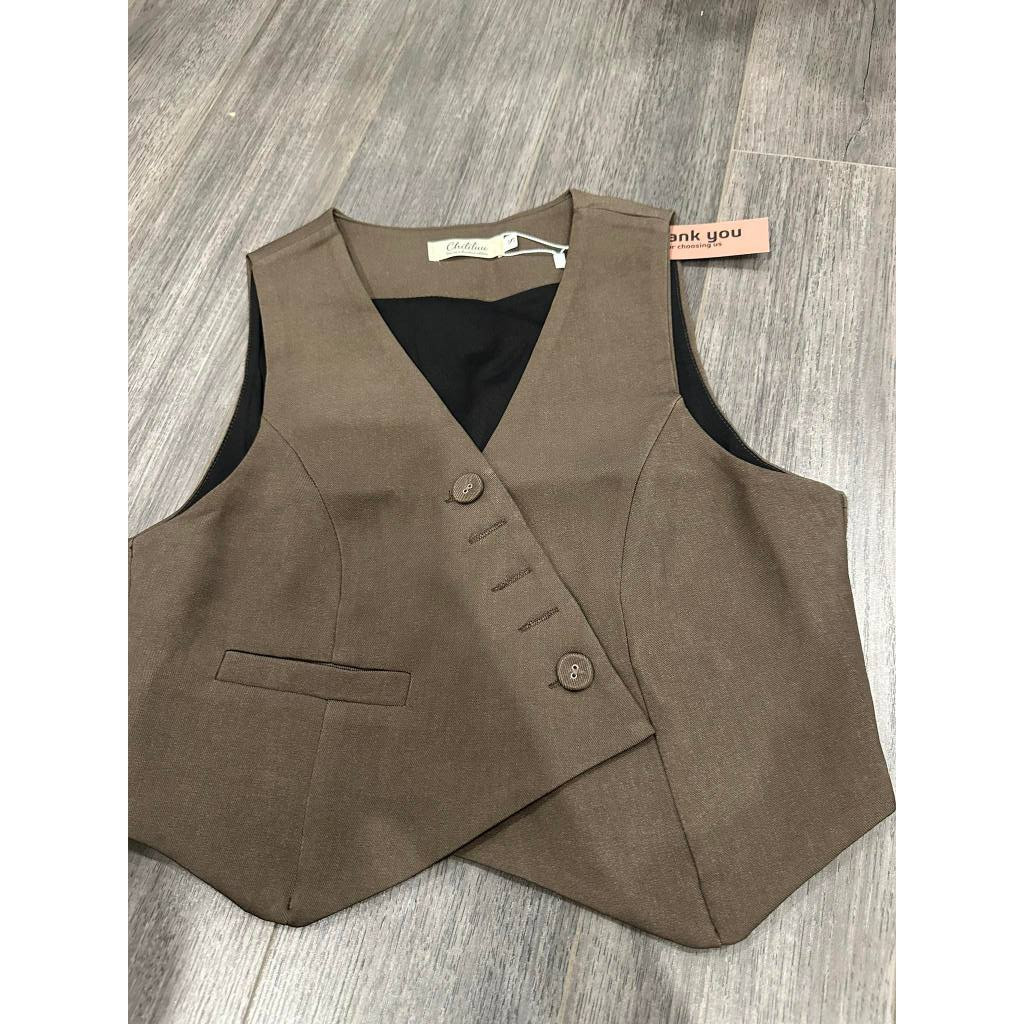 Áo gile croptop Chililuu áo gile vạt chéo hở nách cách tân phong cách cá tính sang chảnh