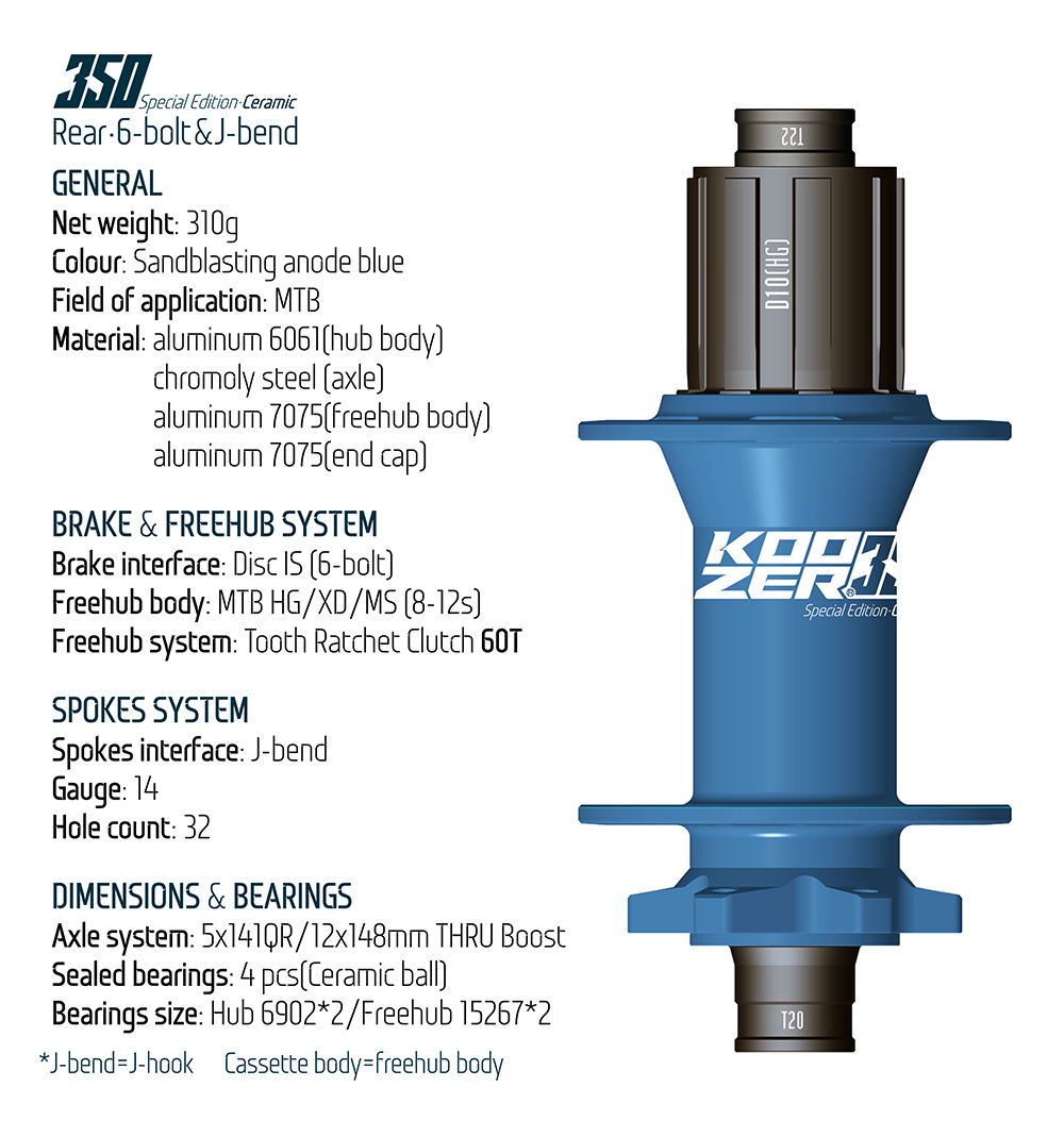 Bộ Hub KOOZER 350 Boost CERAMIC Ratchet 60T 32 Lỗ - Phanh Đĩa 6 ốc