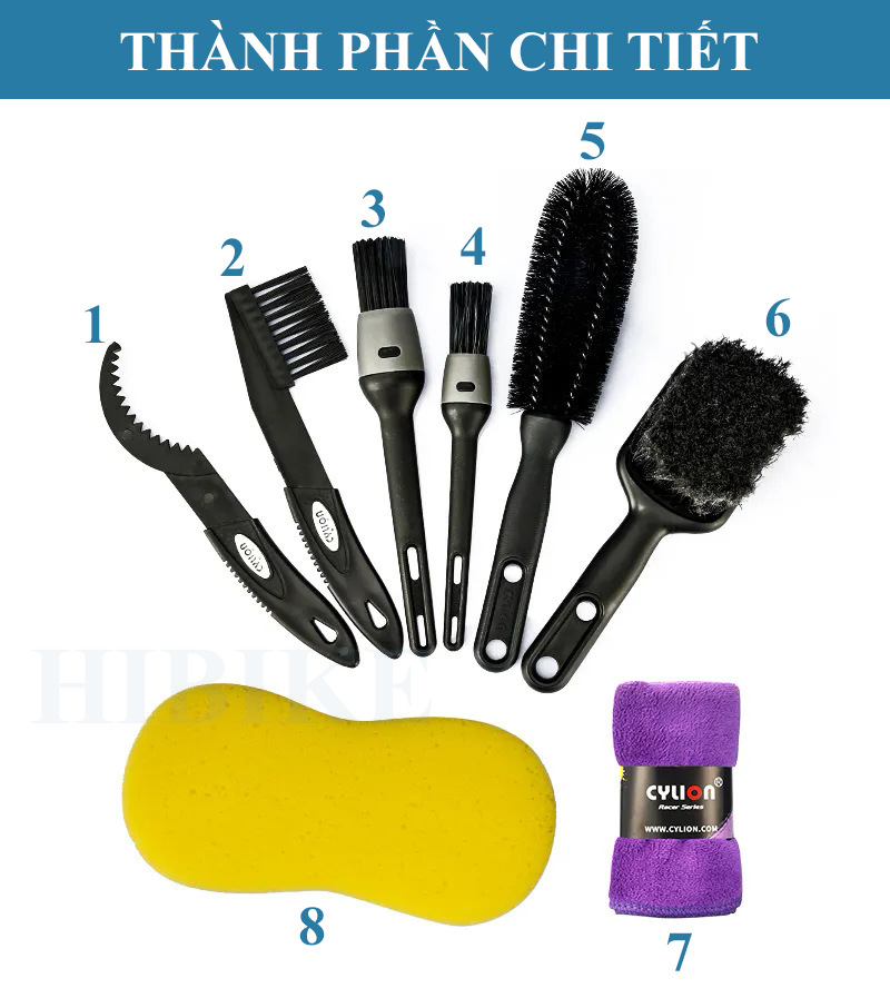 Bộ Dụng Cụ Vệ Sinh Xe Đạp 8 Món Cylion