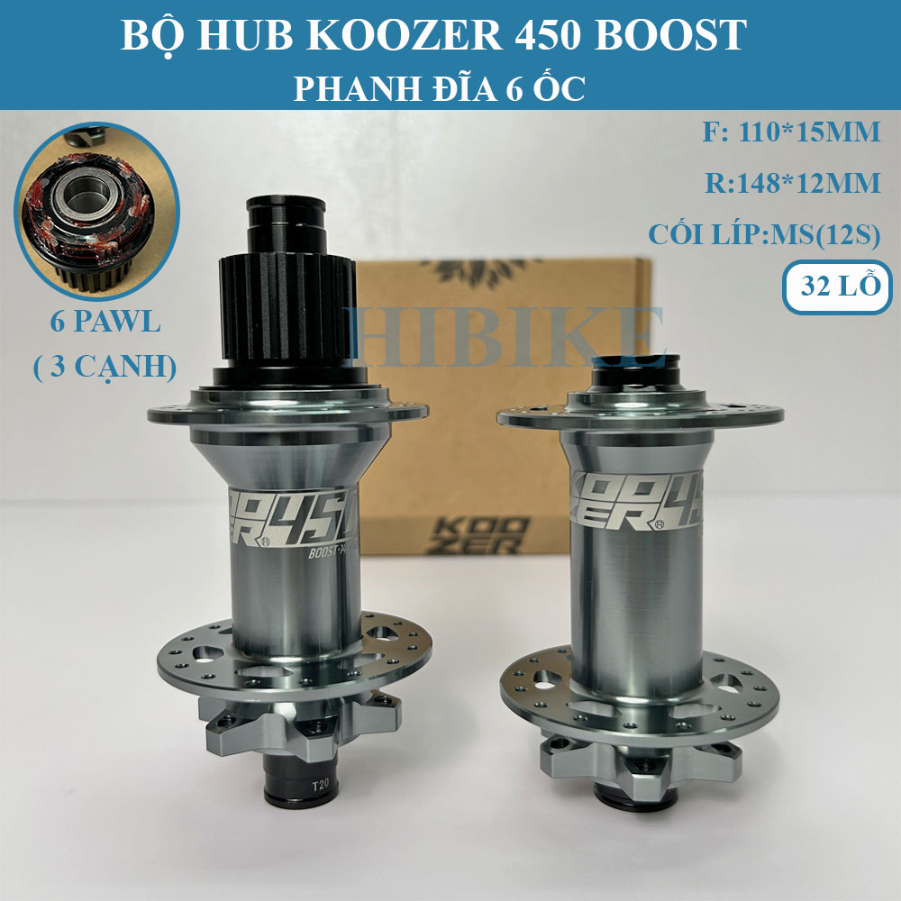 Bộ Hub KOOZER 450 Boost 32 Lỗ  6 Pawls - Phanh Đĩa 6 Ốc - Tăm Móc