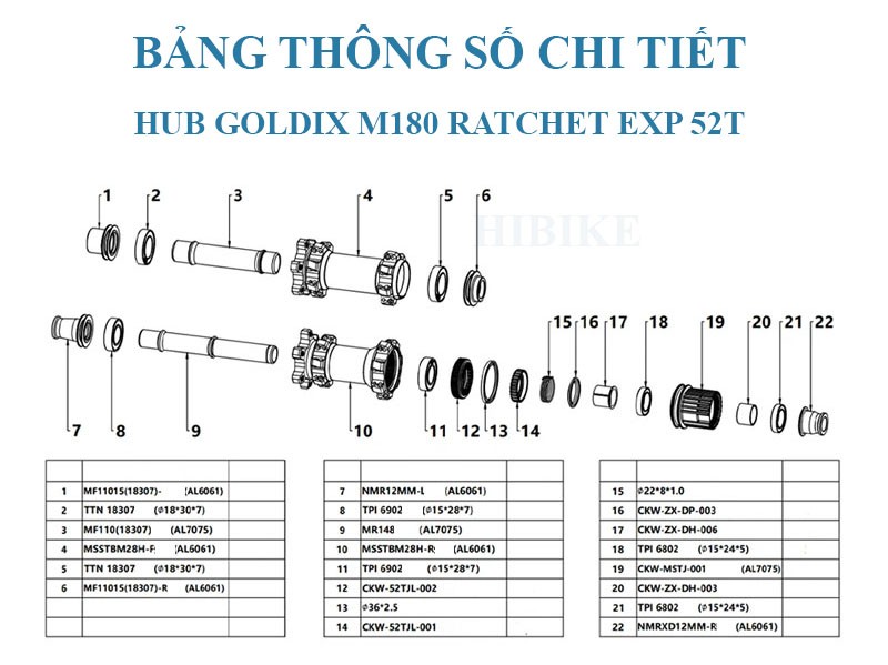 Bộ Hub GOLDIX M180 Ratchet EXP 52T – 28 Lỗ - Phanh Đĩa 6 Ốc