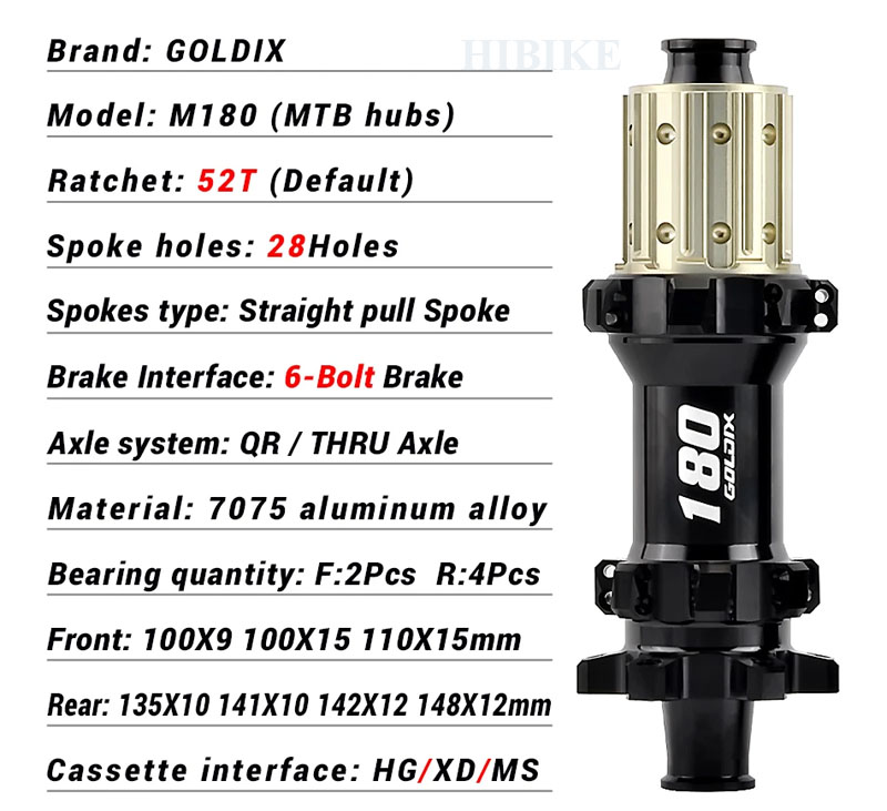 Bộ Hub GOLDIX M180 Ratchet EXP 52T – 28 Lỗ - Phanh Đĩa 6 Ốc