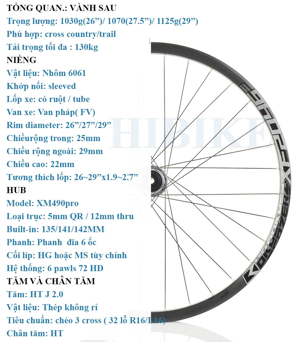 Bộ Vành Nhôm 26/27.5/29Inch KOOZER XF2046 - Phanh Đĩa 6 Ốc
