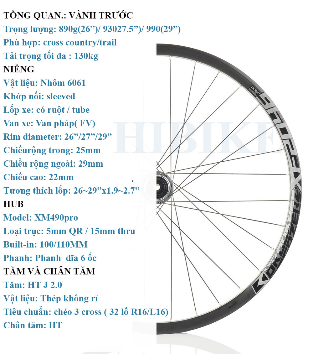 Bộ Vành Nhôm 26/27.5/29Inch KOOZER XF2046 - Phanh Đĩa 6 Ốc