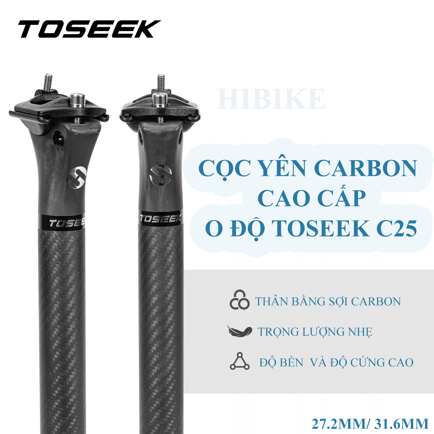 Cọc Yên Xe Đạp CARBON Cao Cấp TOSEEK C25 0 Độ