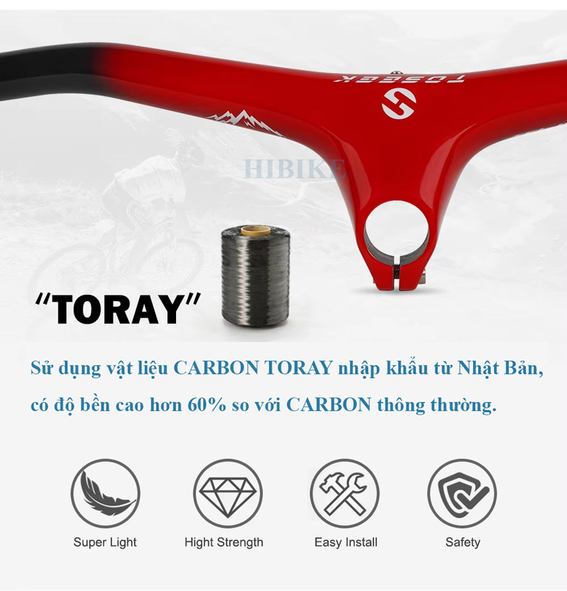 Ghi Đông Xe Đạp MTB Liền Pô Tăng CARBON TOSEEK TSL180