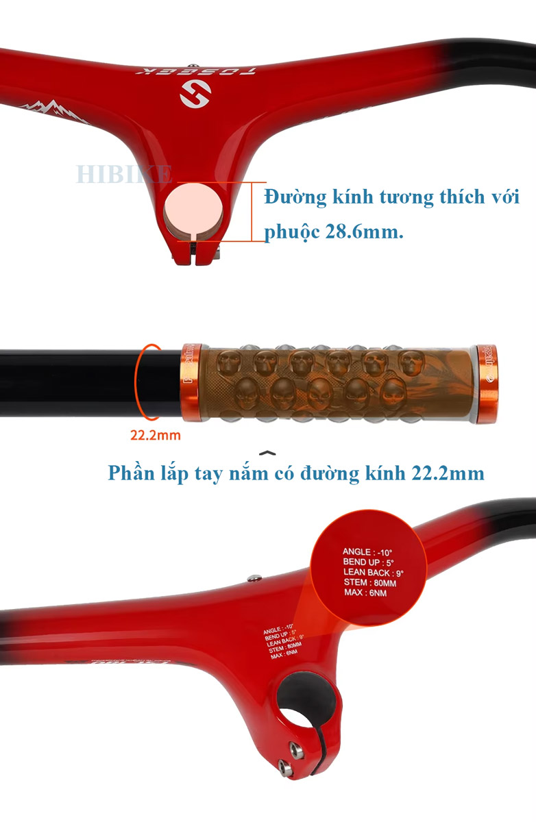 Ghi Đông Xe Đạp MTB Liền Pô Tăng CARBON TOSEEK TSL180