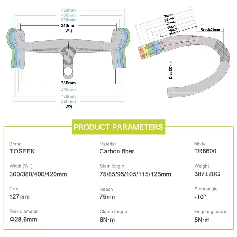 Ghi Đông Xe Đạp Đua Liền Pô Tăng CARBON TOSEEK TR6600 - Âm Dây
