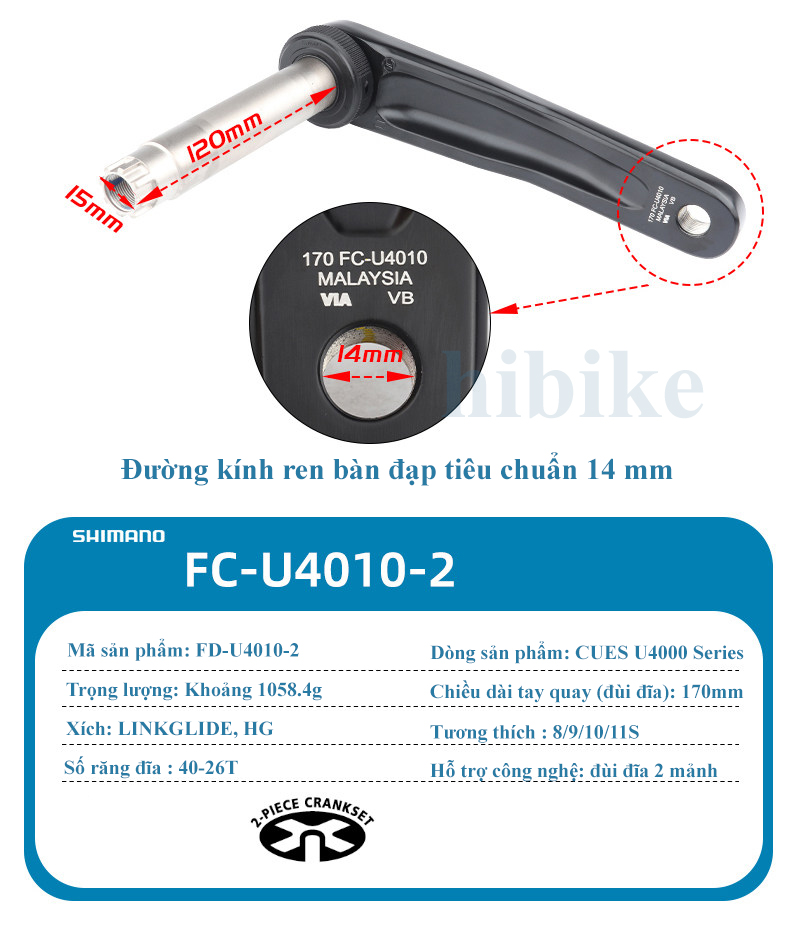 Bộ Giò Dĩa Xe Đạp 2 Tầng SHIMANO CUES U4010 46-30T 170MM