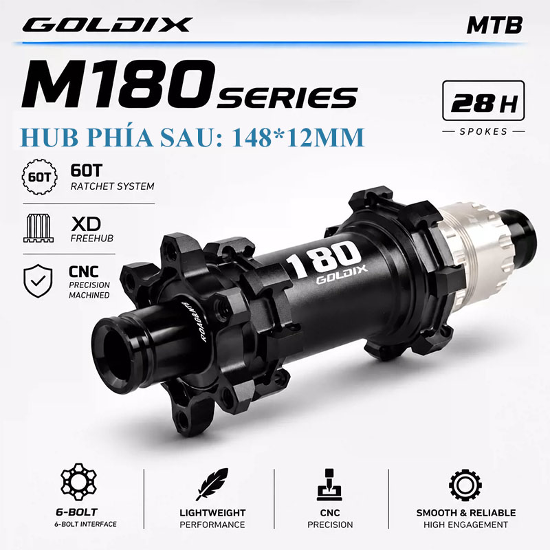Bộ Hub GOLDIX M180 BOOST Ratchet 60T – 28 Lỗ - Phanh Đĩa 6 Ốc
