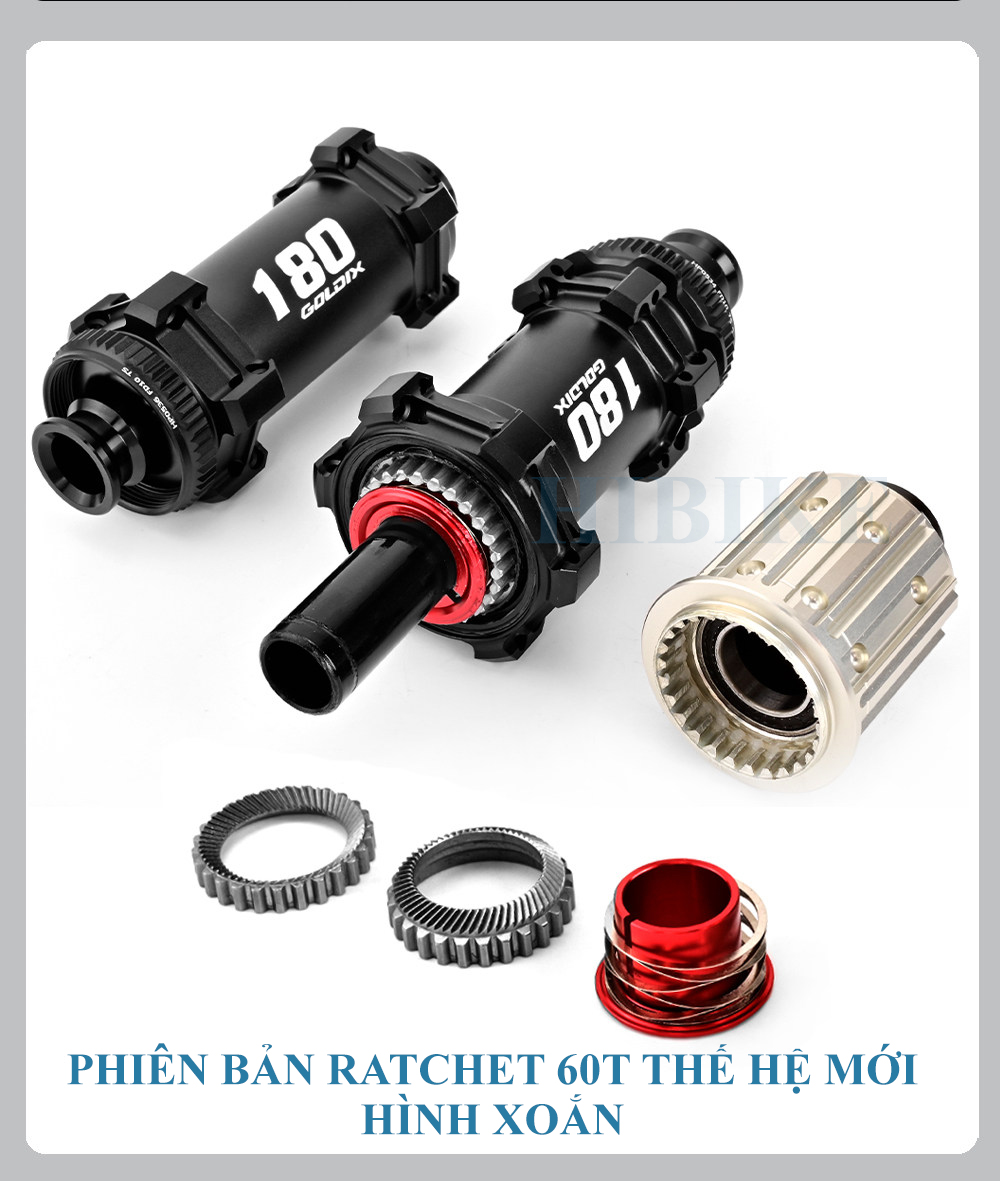Bộ Hub GOLDIX R180 Ratchet 60t Hình Nón 24H - Phanh Đĩa Centerlock