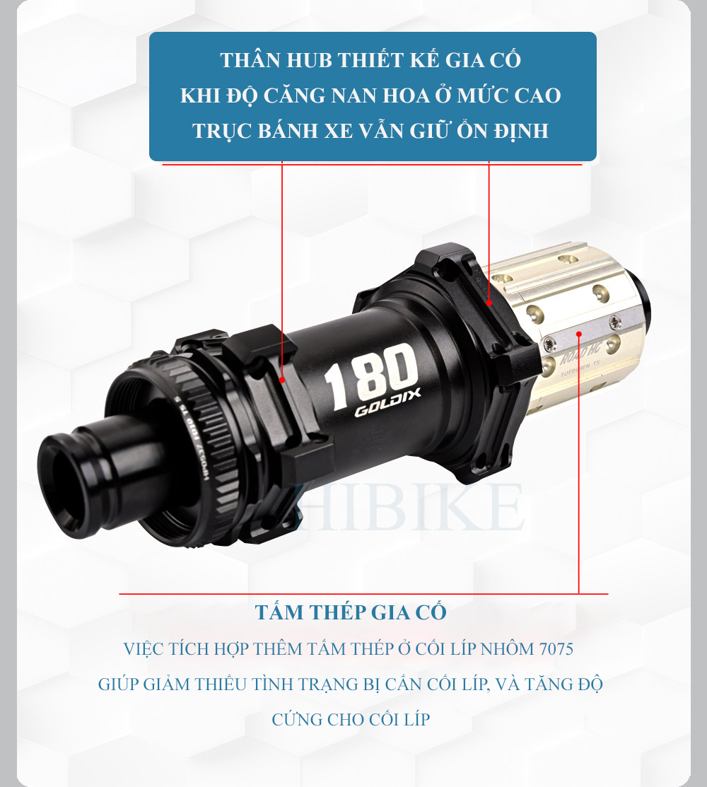 Bộ Hub GOLDIX R180 Ratchet 60t Hình Nón 24H - Phanh Đĩa Centerlock