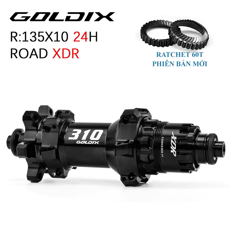 Bộ Hub GOLDIX R310 Ratchet 60t Hình Nón 24H - Phanh Đĩa 6 Ốc